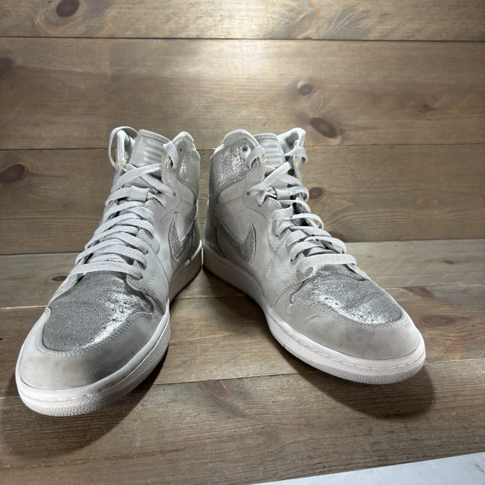 Nike Air Jordan 1 Retro Mens 12.5 shoes Silver Leather Anniversary sneakers